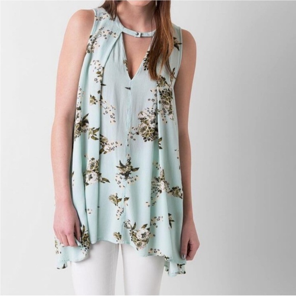 Free People Floral Mint Green Tree Swing Trapeze Sleeveless Tunic Dress Medium - Picture 1 of 10